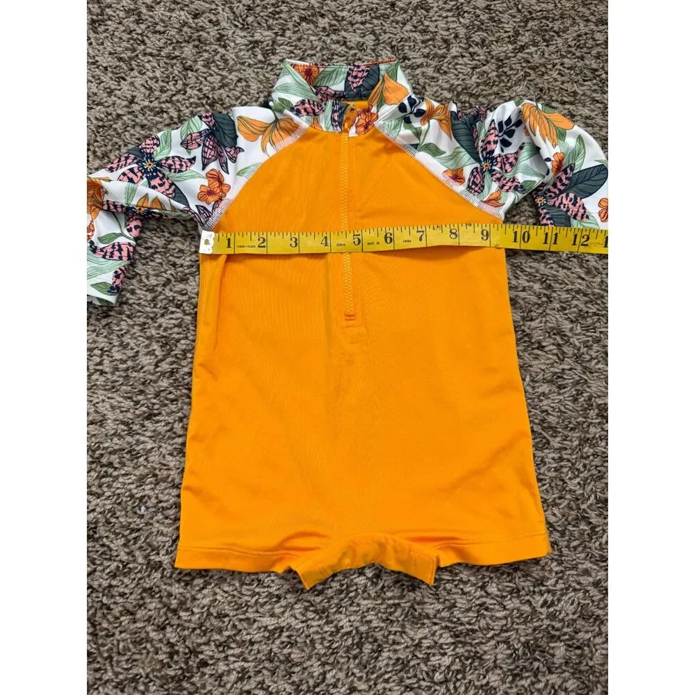 Coolibar Orange Floral UPF Sun Protection Bathing Suit Sz 6-12 Months Floral